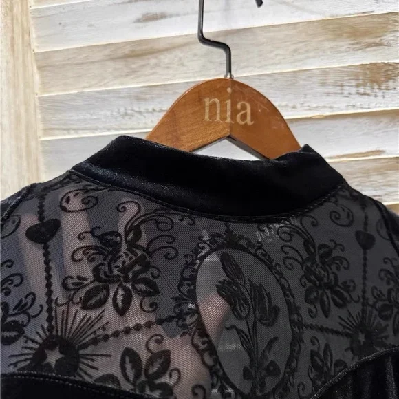 Disturbia Cameo Floral Flocked Mesh Velour High Neck Top 6 - Picture 6 of 6